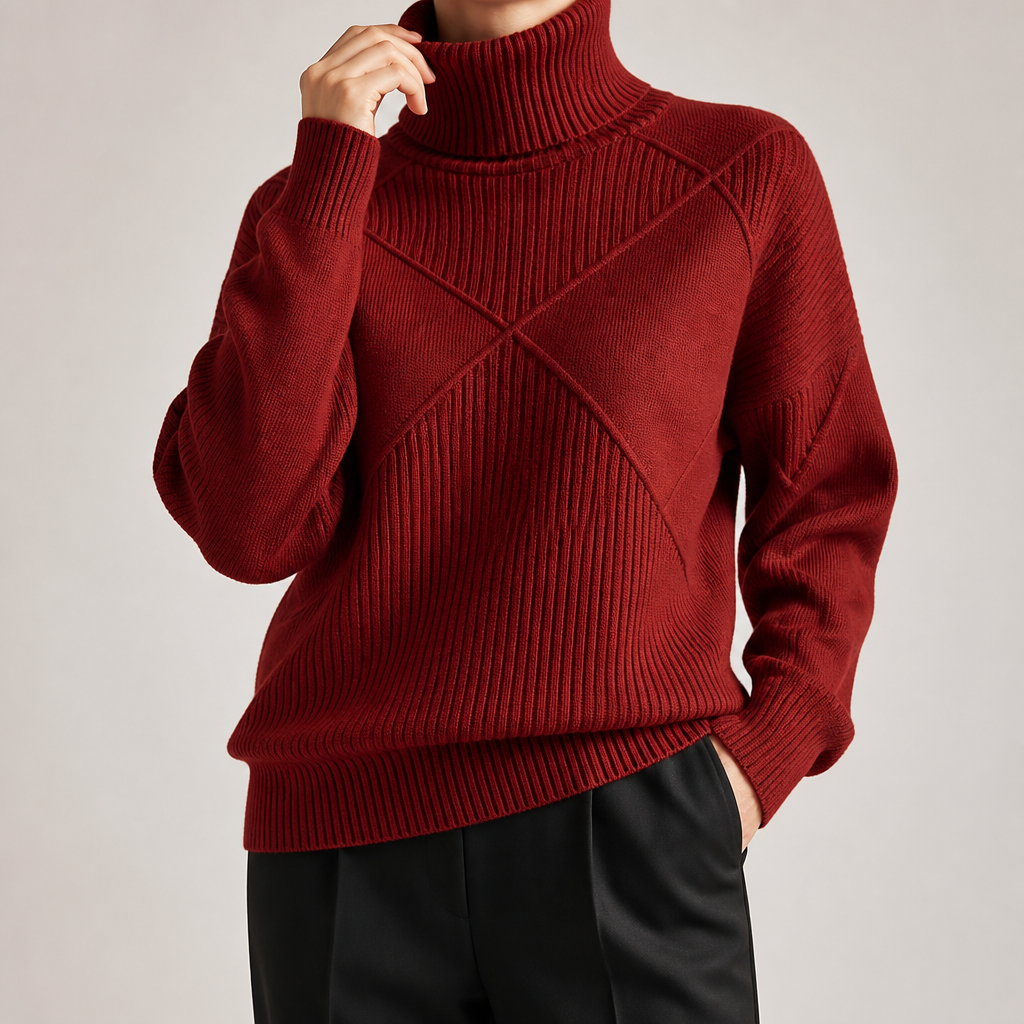 Rhea | Womens Turtleneck Knitted Jumper, Burgundy