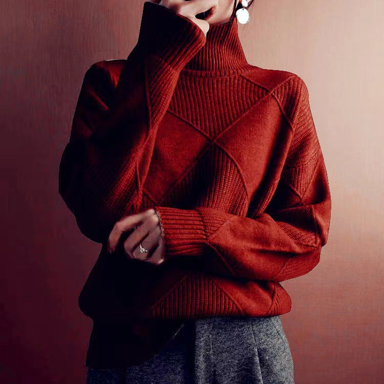 Rhea | Womens Turtleneck Knit Sweater, Burgundy