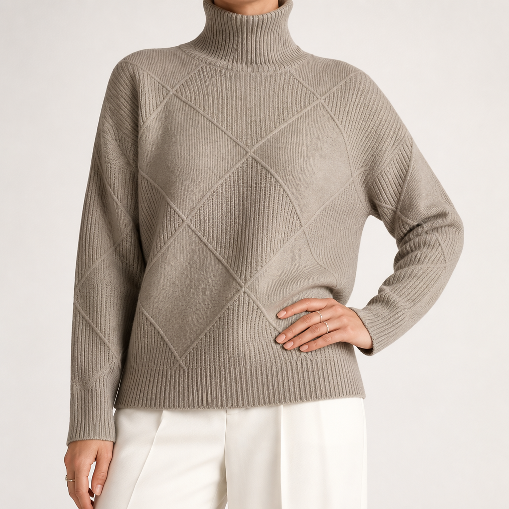 Rhea | Womens Turtleneck Knitted Jumper, Card Grey