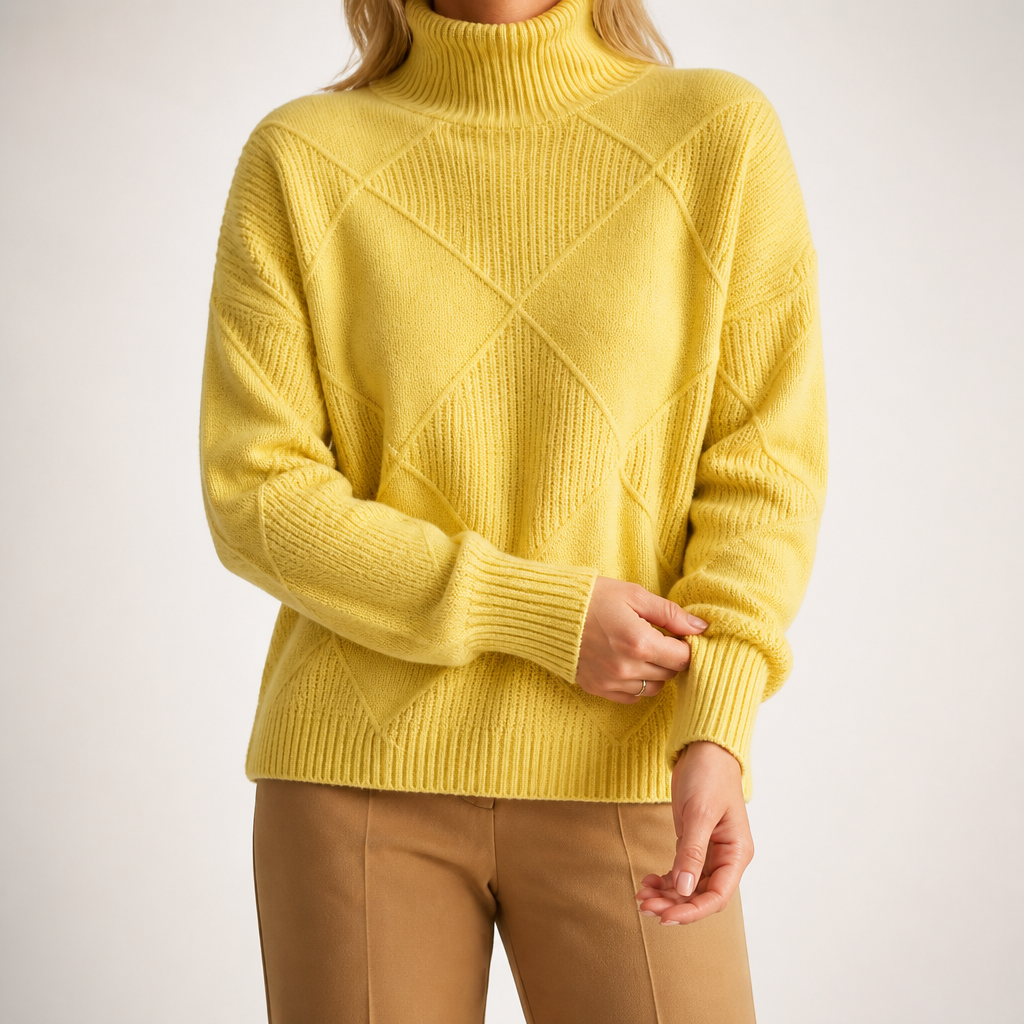 Rhea | Womens Turtleneck Knitted Jumper, Chrysanthemum Yellow