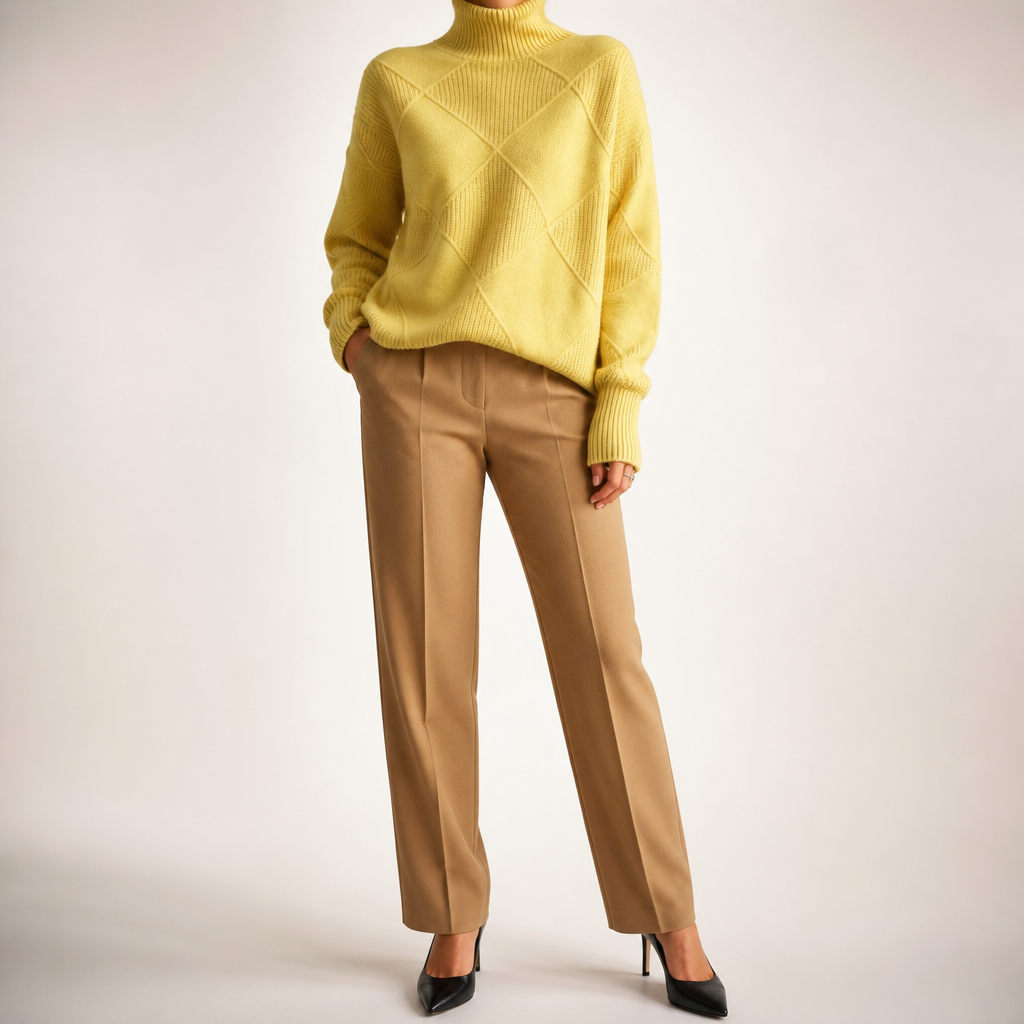 Rhea | Womens Turtleneck Knitted Jumper, Chrysanthemum Yellow