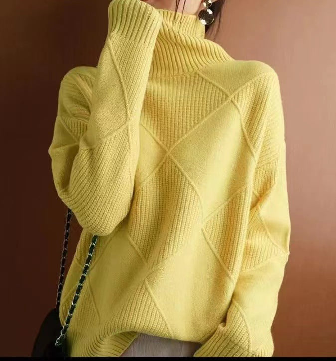 Rhea | Womens Turtleneck Knit Sweater, Chrysanthemum Yellow