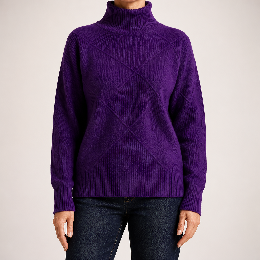 Rhea | Womens Turtleneck Knitted Jumper, Dark Purple
