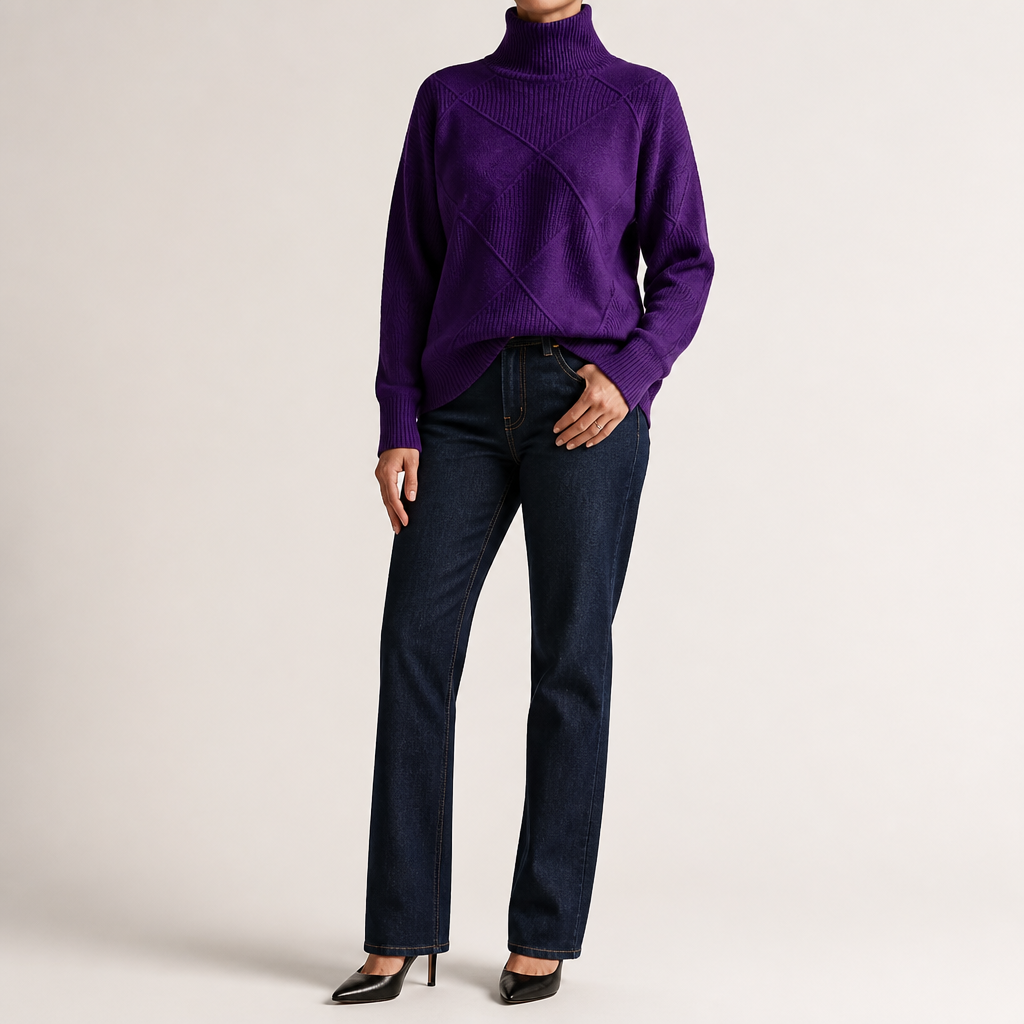 Rhea | Womens Turtleneck Knitted Jumper, Dark Purple