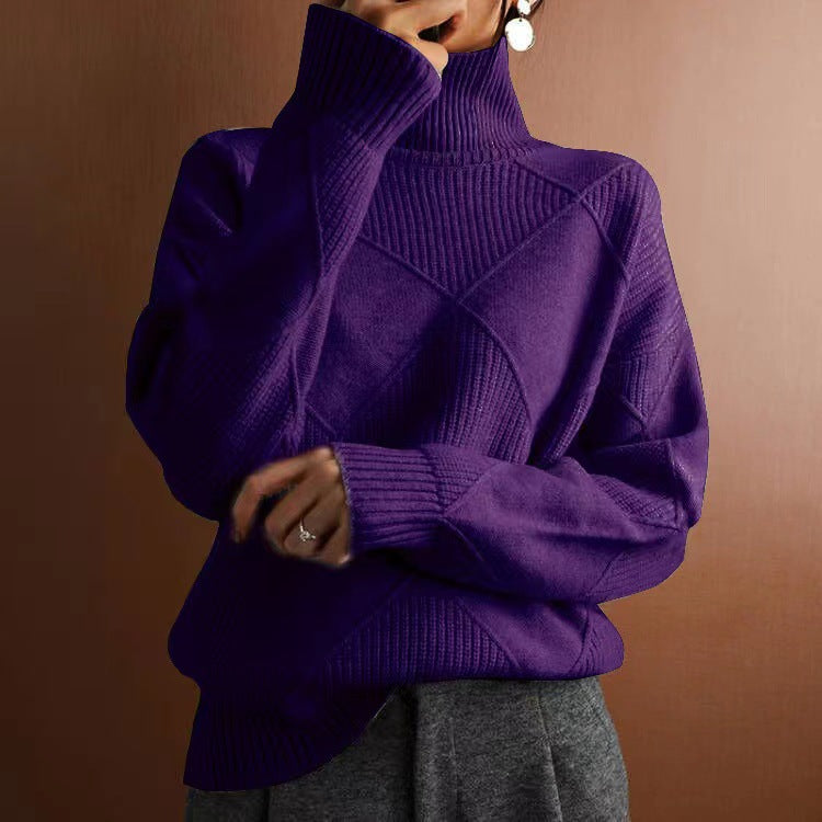 Rhea | Womens Turtleneck Knit Sweater, Dark Purple