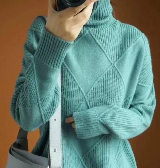Rhea | Womens Turtleneck Knit Sweater, Fresh Water Green