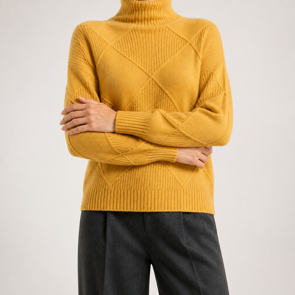 Rhea | Womens Turtleneck Knitted Jumper, Golden Yellow