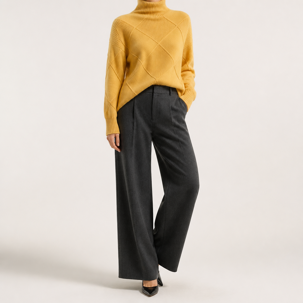 Rhea | Womens Turtleneck Knitted Jumper, Golden Yellow