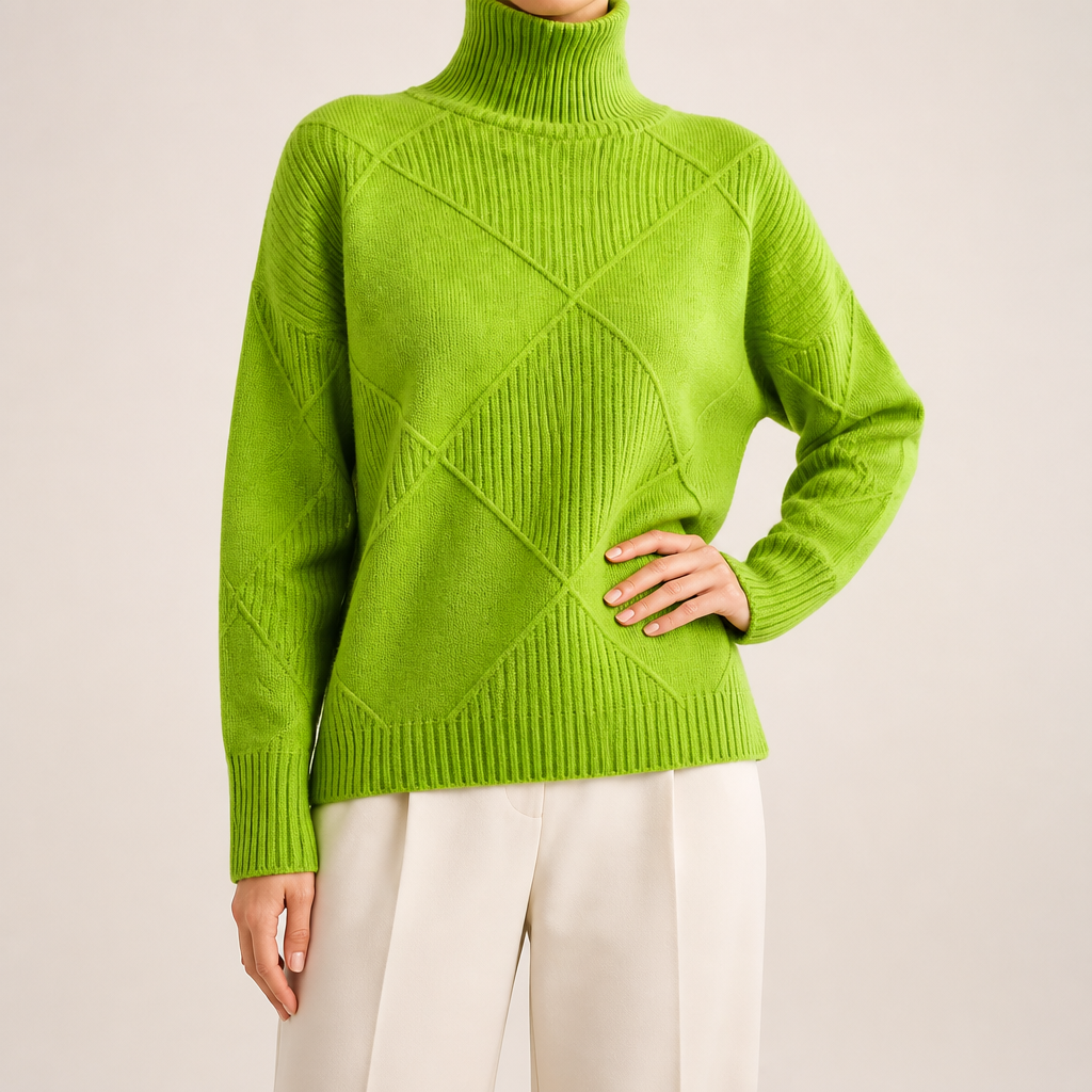 Rhea | Womens Turtleneck Knitted Jumper, Grass Green