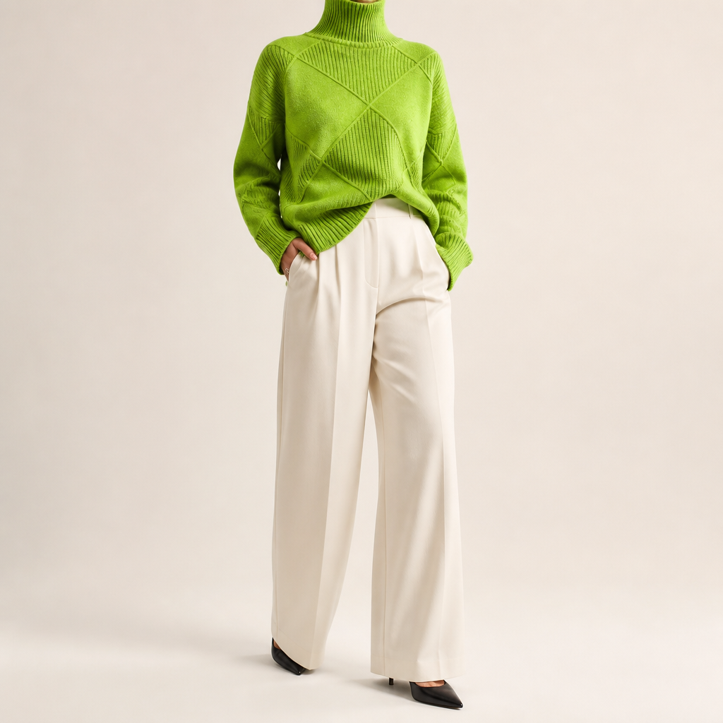 Rhea | Womens Turtleneck Knitted Jumper, Grass Green