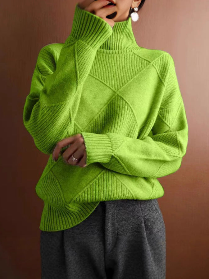 Rhea | Womens Turtleneck Knit Sweater, Grass Green