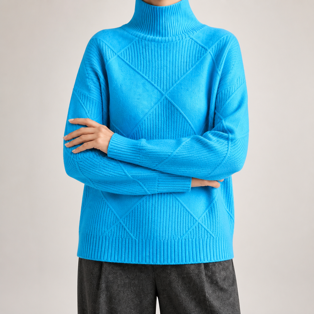 Rhea | Womens Turtleneck Knitted Jumper, Lake Blue