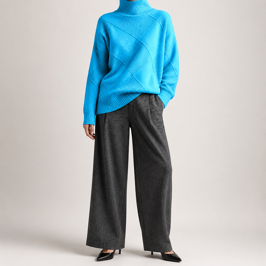 Rhea | Womens Turtleneck Knitted Jumper, Lake Blue