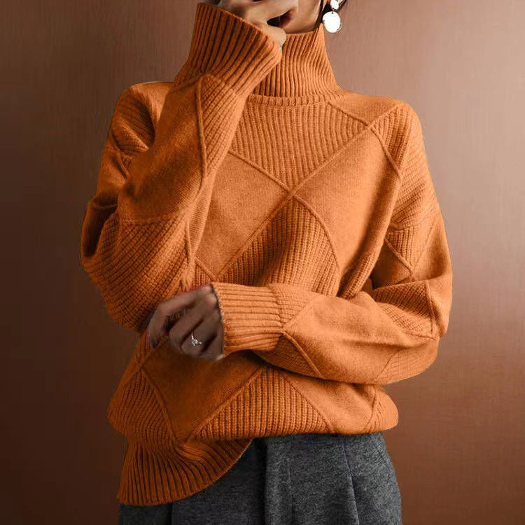 Rhea | Womens Turtleneck Knit Sweater, Orange