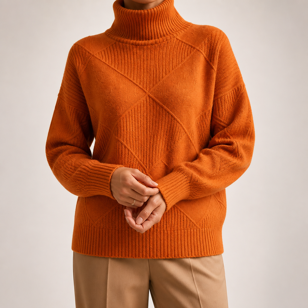 Rhea | Womens Turtleneck Knitted Jumper, Orange