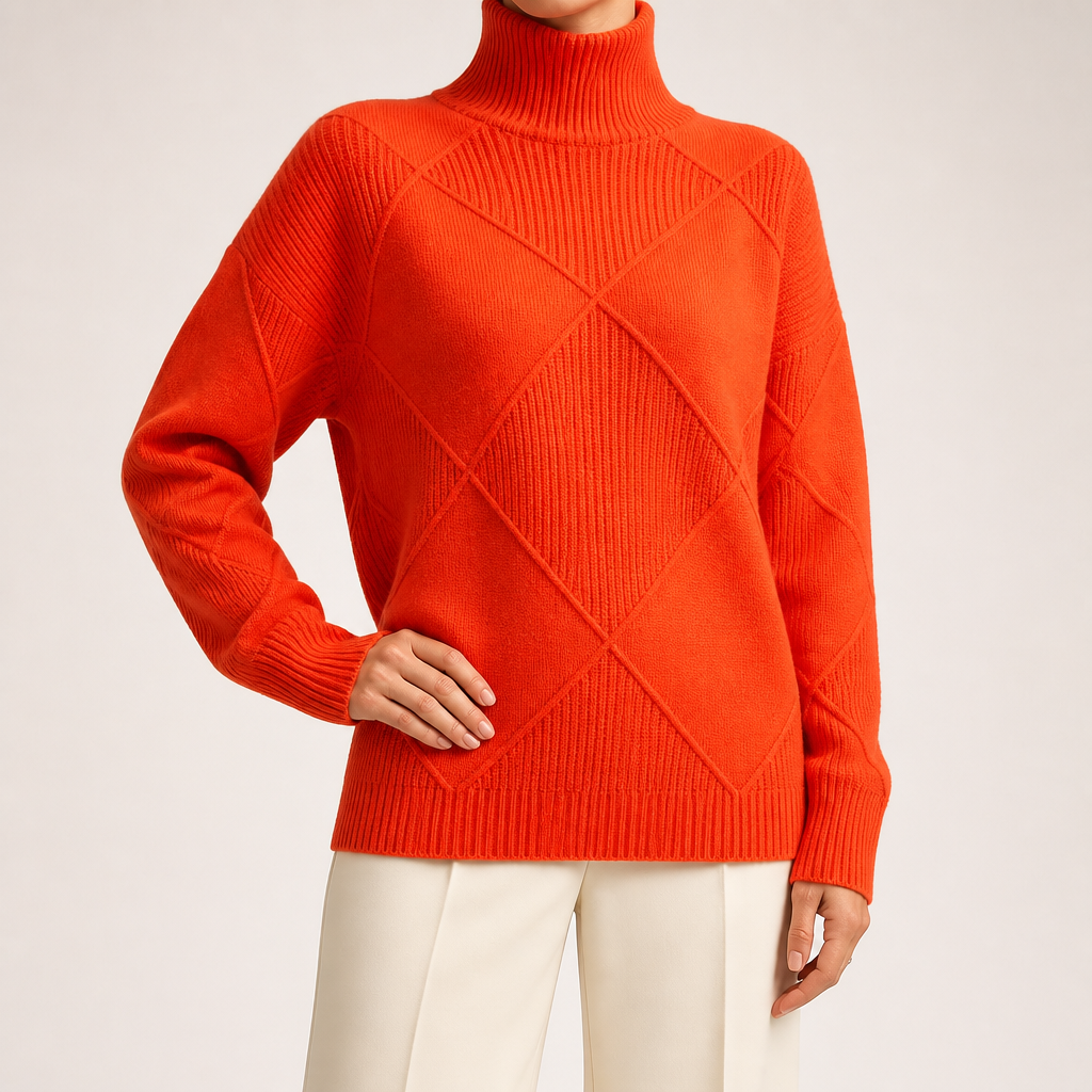 Rhea | Womens Turtleneck Knitted Jumper, Orange Red