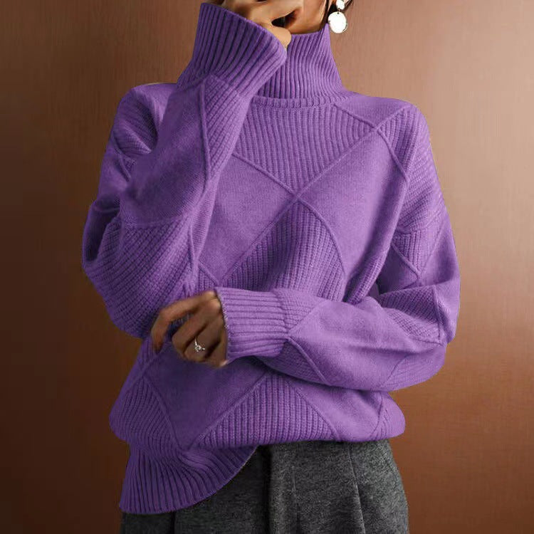Rhea | Womens Turtleneck Knit Sweater, Purple