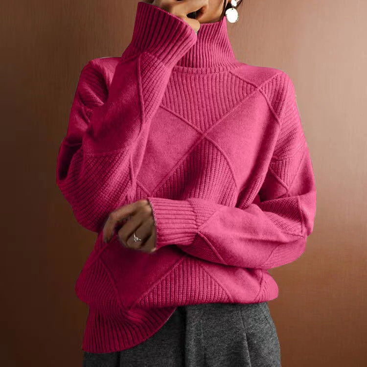 Rhea | Womens Turtleneck Knit Sweater, Rose Red
