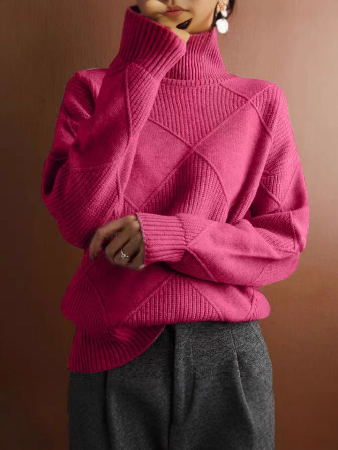 Rhea | Womens Turtleneck Knit Sweater, Rose Red