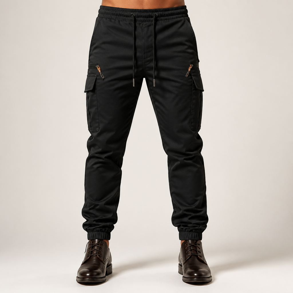 Rhett | Mens Slim Fit Pocket Cargo Work Trousers Pants, Black