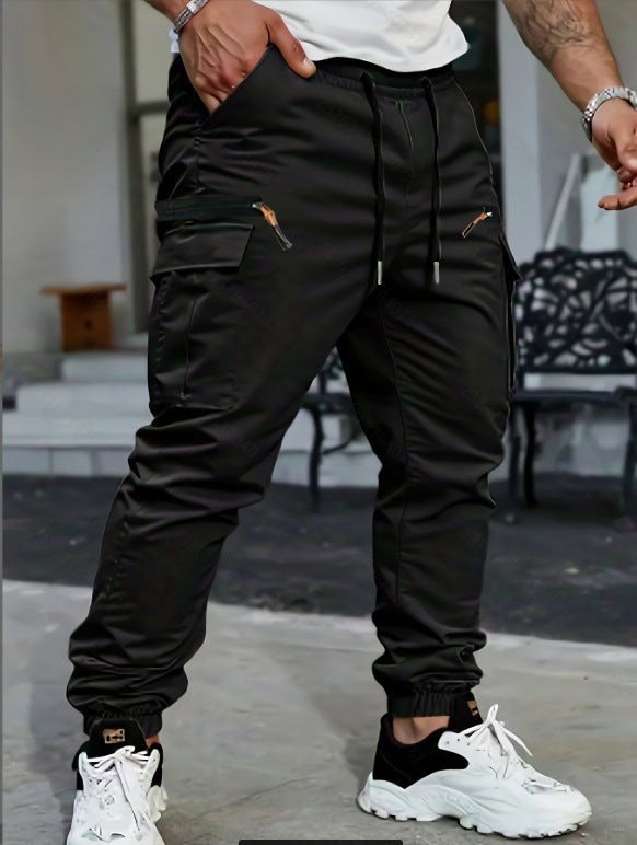 Rhett | Mens Slim Fit Pocket Cargo Work Trousers Pants - Black