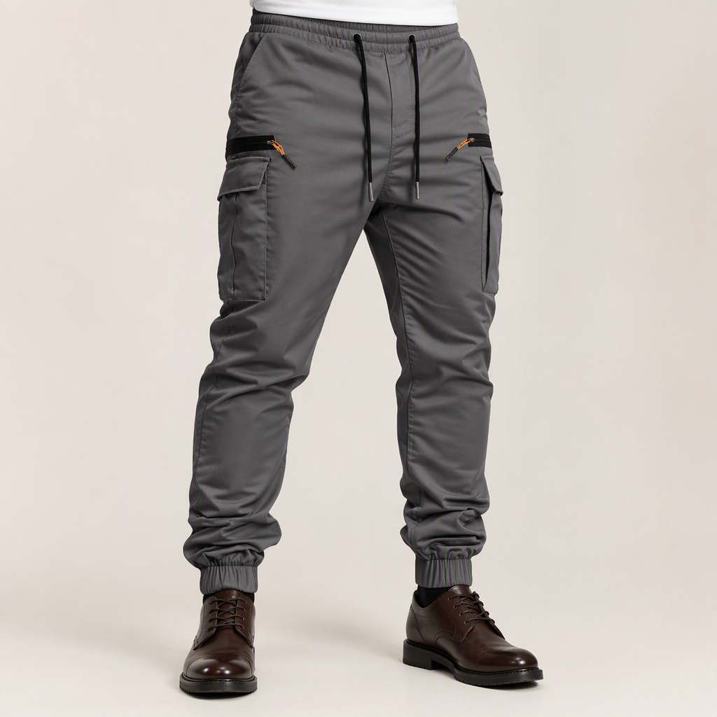 Rhett | Mens Slim Fit Pocket Cargo Work Trousers Pants, Grey