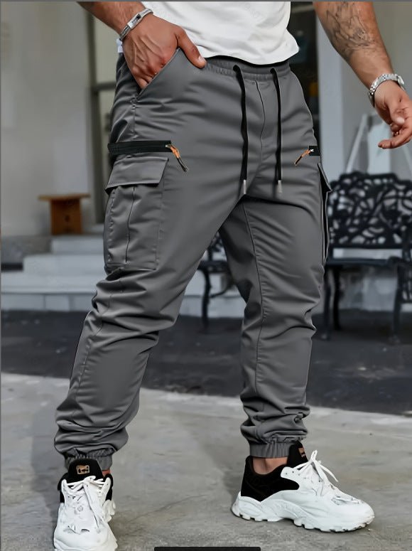 Rhett | Mens Slim Fit Pocket Cargo Work Trousers Pants - Grey