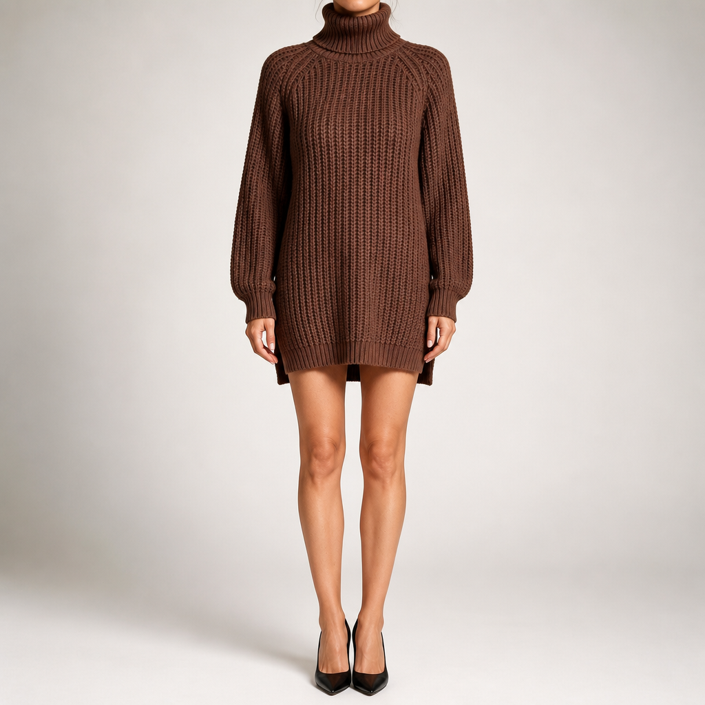 Rhiannon | Womens Wedding Guest Jumper Knitted Split Raglan Sleeve Dresses, Brown