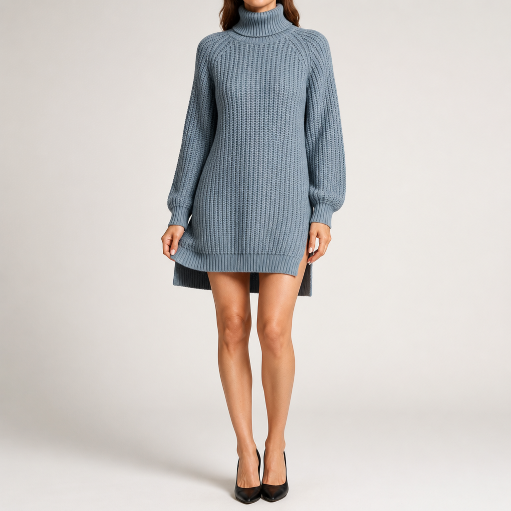 Rhiannon | Womens Wedding Guest Jumper Knitted Split Raglan Sleeve Dresses, Grey