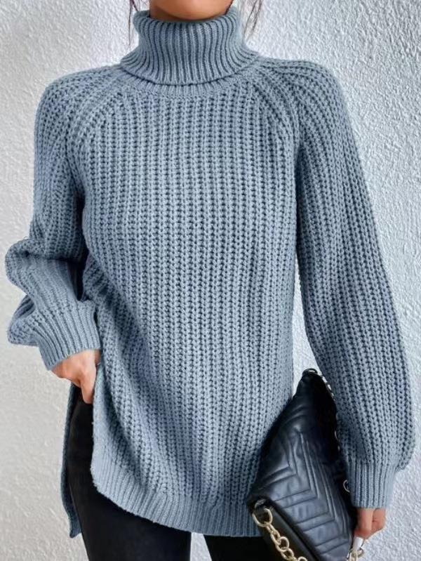 Rhiannon | Womens Raglan Sleeve Split Knitted Jumper Wedding Guest Long Dresses - Light Grey