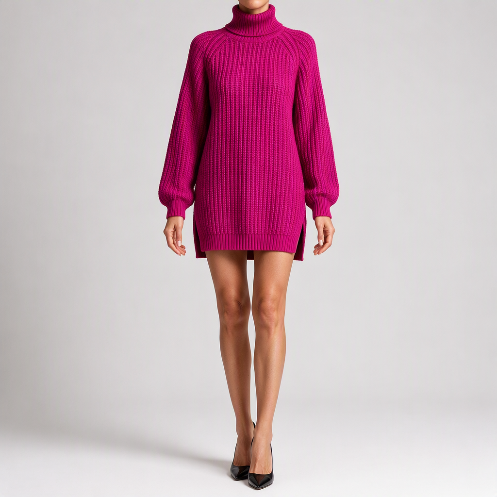 Rhiannon | Womens Wedding Guest Jumper Knitted Split Raglan Sleeve Dresses, Rose