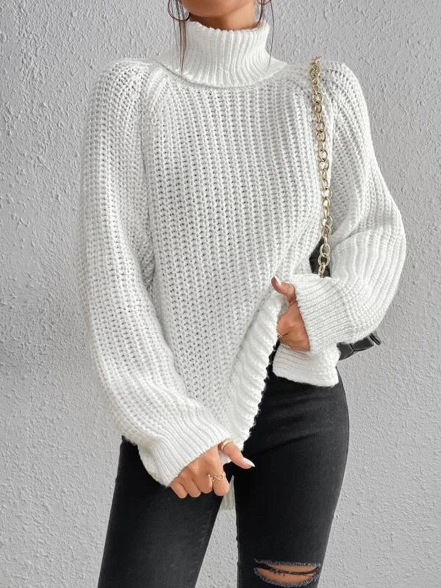 Rhiannon | Womens Raglan Sleeve Split Knitted Jumper Wedding Guest Long Dresses - White