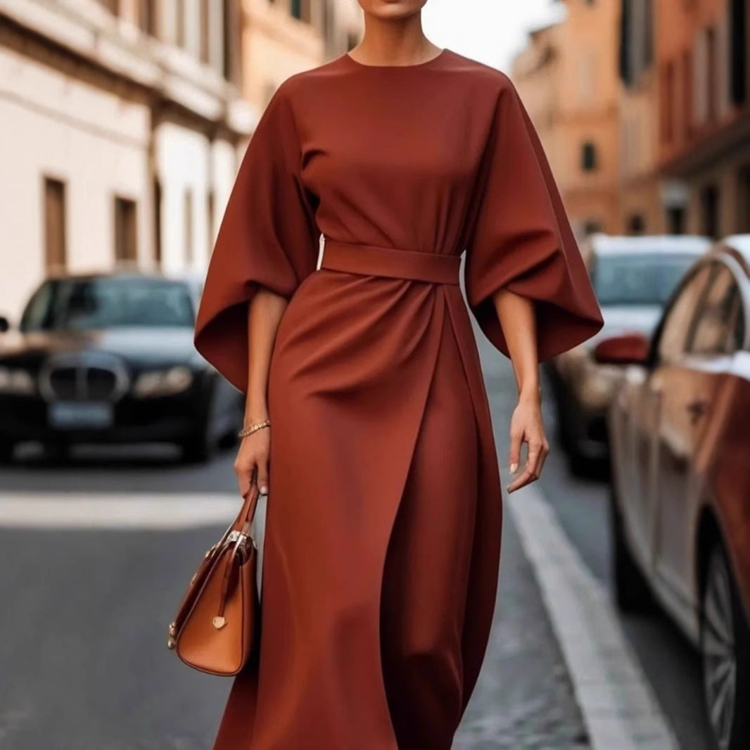 Rhoswen | Womens Batwing Sleeve Waist Cinching Maxi Wedding Guest Elegant Dresses - 1