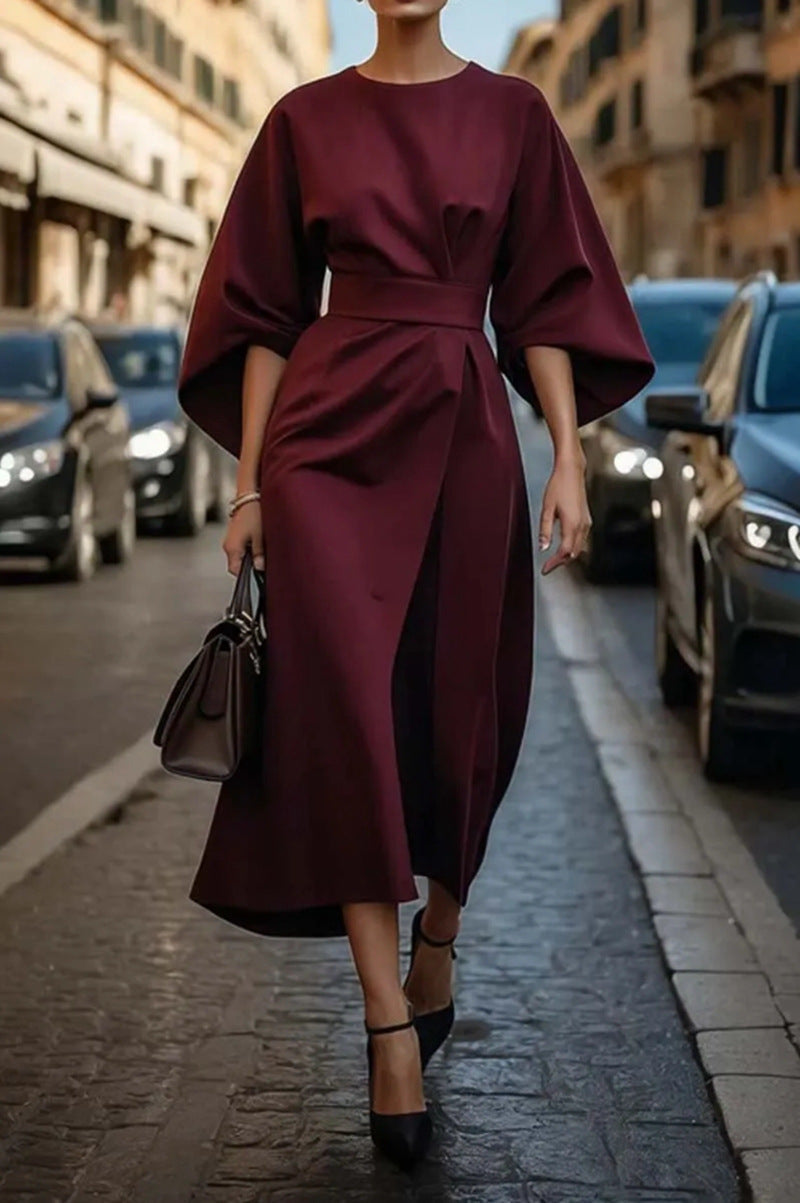 Rhoswen | Womens Batwing Sleeve Waist Cinching Maxi Wedding Guest Elegant Dresses - 10