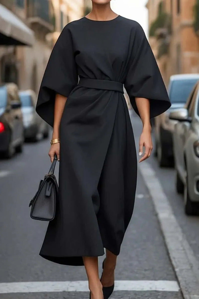 Rhoswen | Womens Batwing Sleeve Waist Cinching Maxi Wedding Guest Elegant Dresses - 11