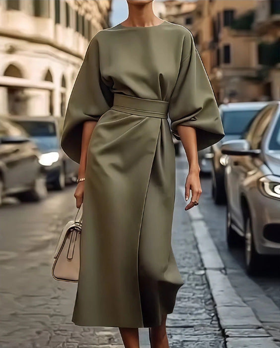 Rhoswen | Womens Batwing Sleeve Waist Cinching Maxi Wedding Guest Elegant Dresses - 13