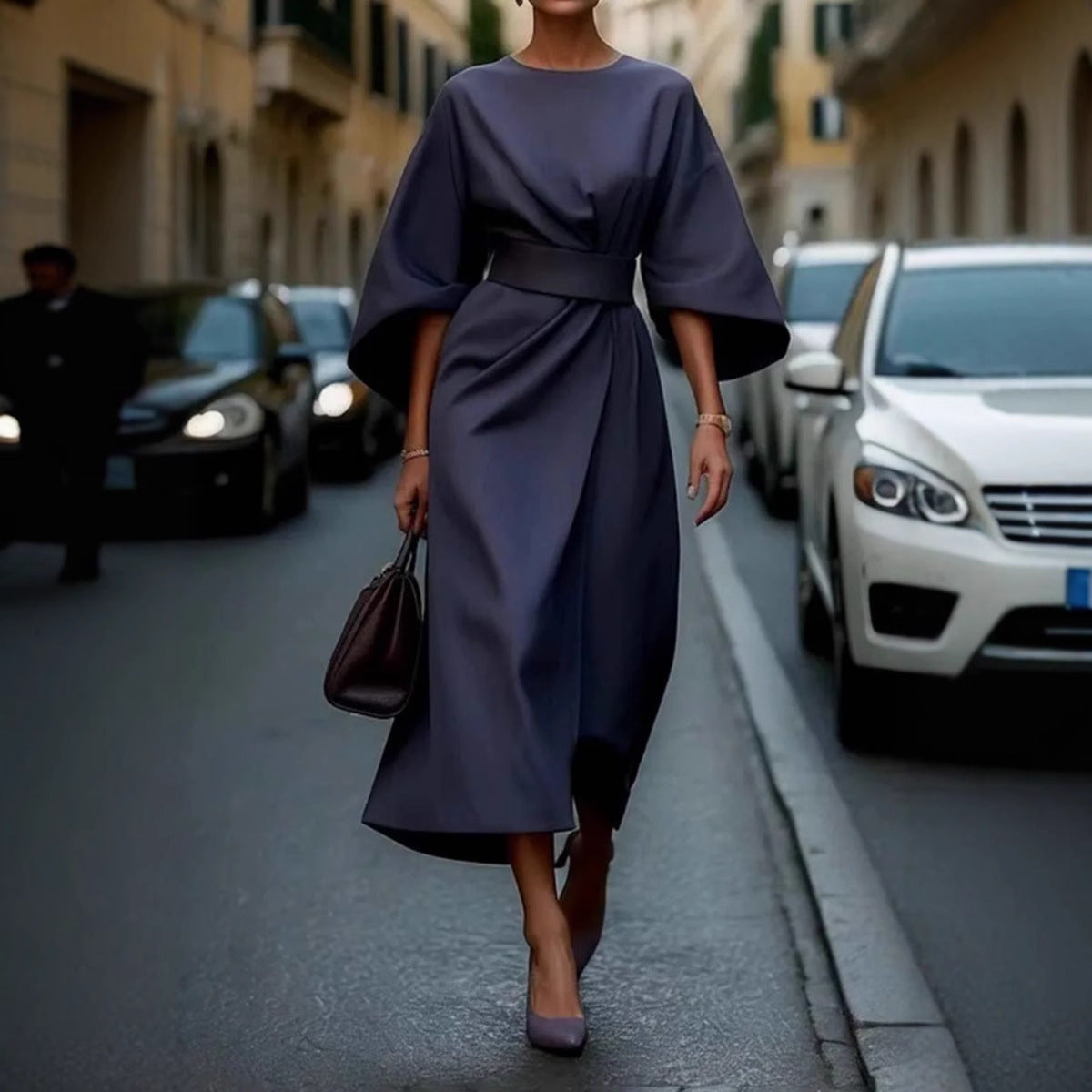 Rhoswen | Womens Batwing Sleeve Waist Cinching Maxi Wedding Guest Elegant Dresses - 2