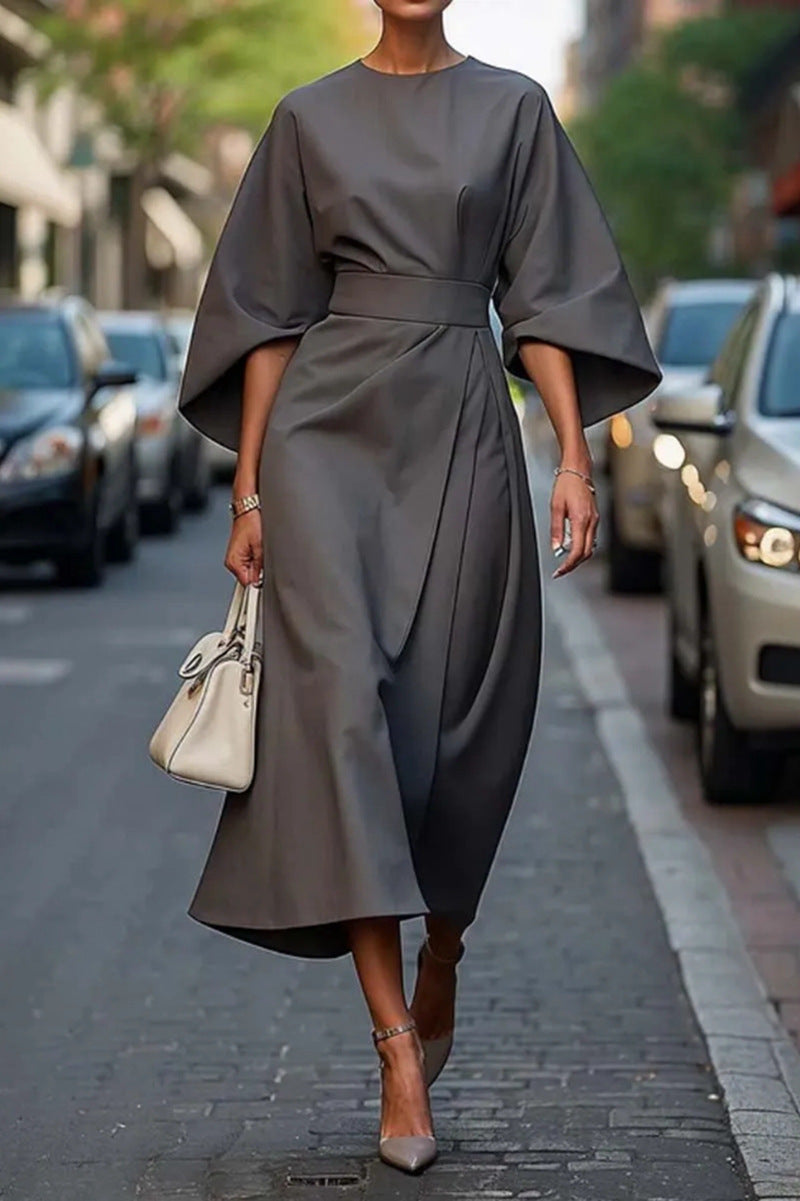 Rhoswen | Womens Batwing Sleeve Waist Cinching Maxi Wedding Guest Elegant Dresses - 8