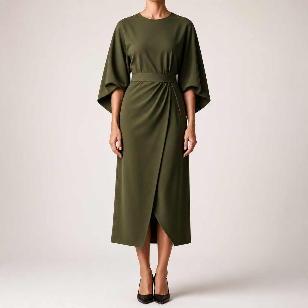 Rhoswen | Womens Wedding Guest Dresses Batwing Sleeve Maxi Elegant Dress, Army Green