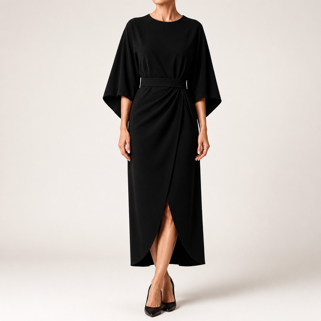 Rhoswen | Womens Wedding Guest Dresses Batwing Sleeve Maxi Elegant Dress, Black