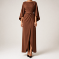 Rhoswen | Womens Wedding Guest Dresses Batwing Sleeve Maxi Elegant Dress, Brown