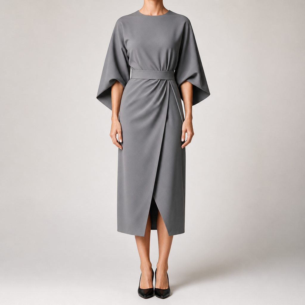 Rhoswen | Womens Wedding Guest Dresses Batwing Sleeve Maxi Elegant Dress, Grey