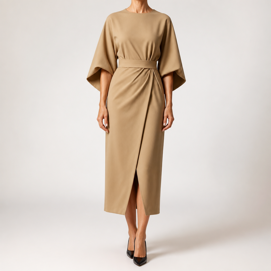 Rhoswen | Womens Wedding Guest Dresses Batwing Sleeve Maxi Elegant Dress, Khaki