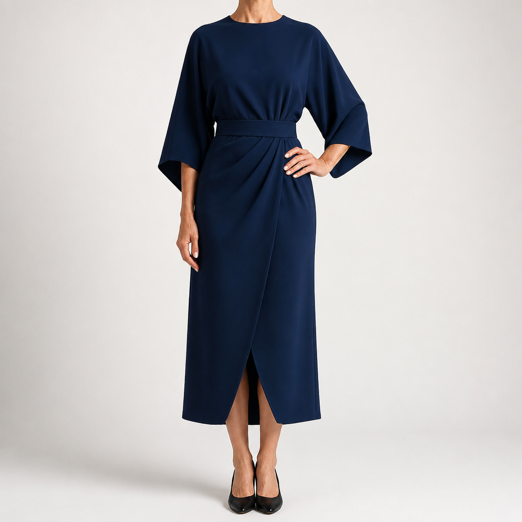 Rhoswen | Womens Wedding Guest Dresses Batwing Sleeve Maxi Elegant Dress, Navy Blue