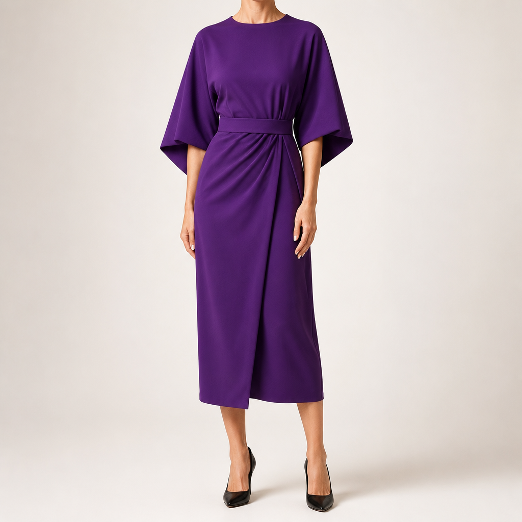 Rhoswen | Womens Wedding Guest Dresses Batwing Sleeve Maxi Elegant Dress, Purple