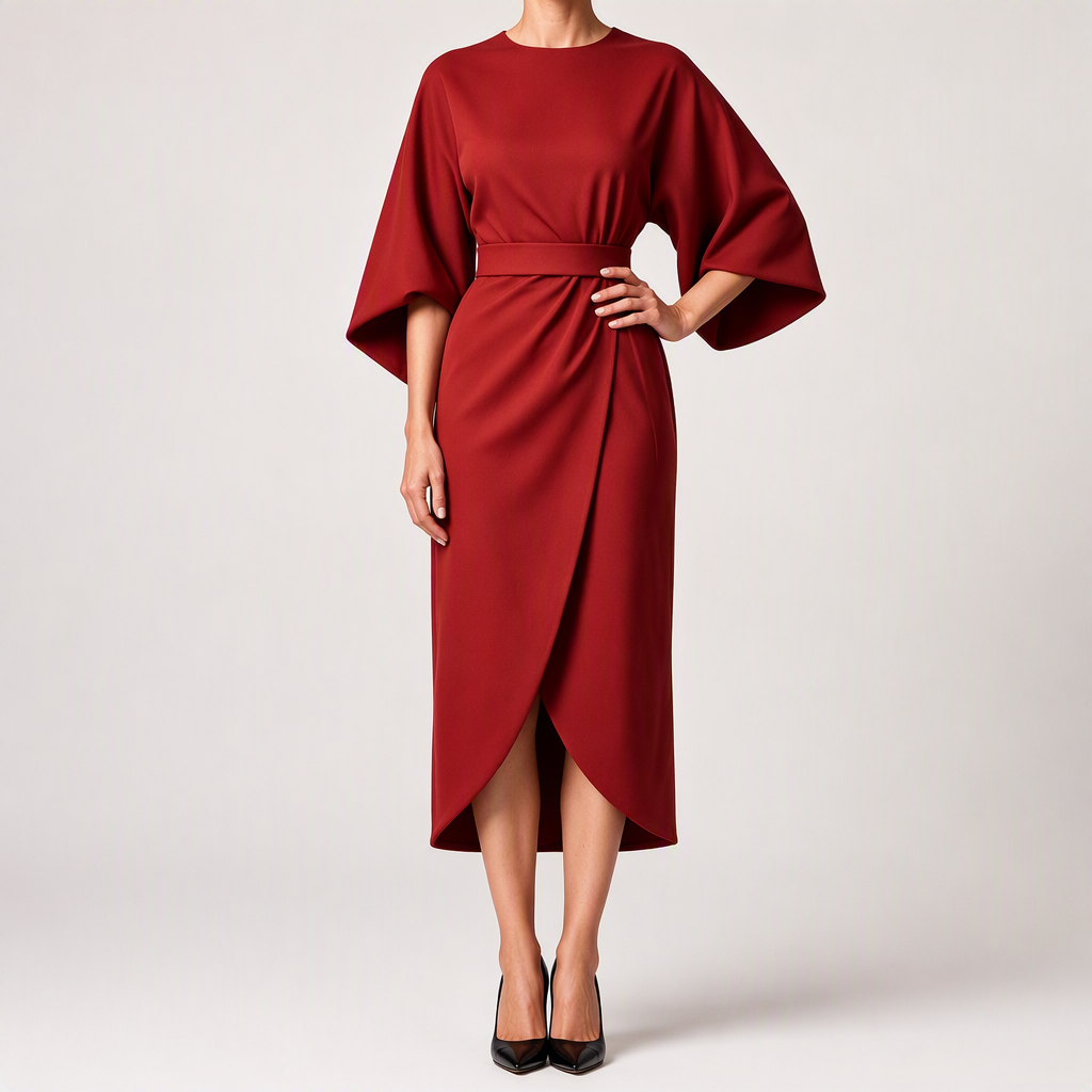 Rhoswen | Womens Wedding Guest Dresses Batwing Sleeve Maxi Elegant Dress, Red