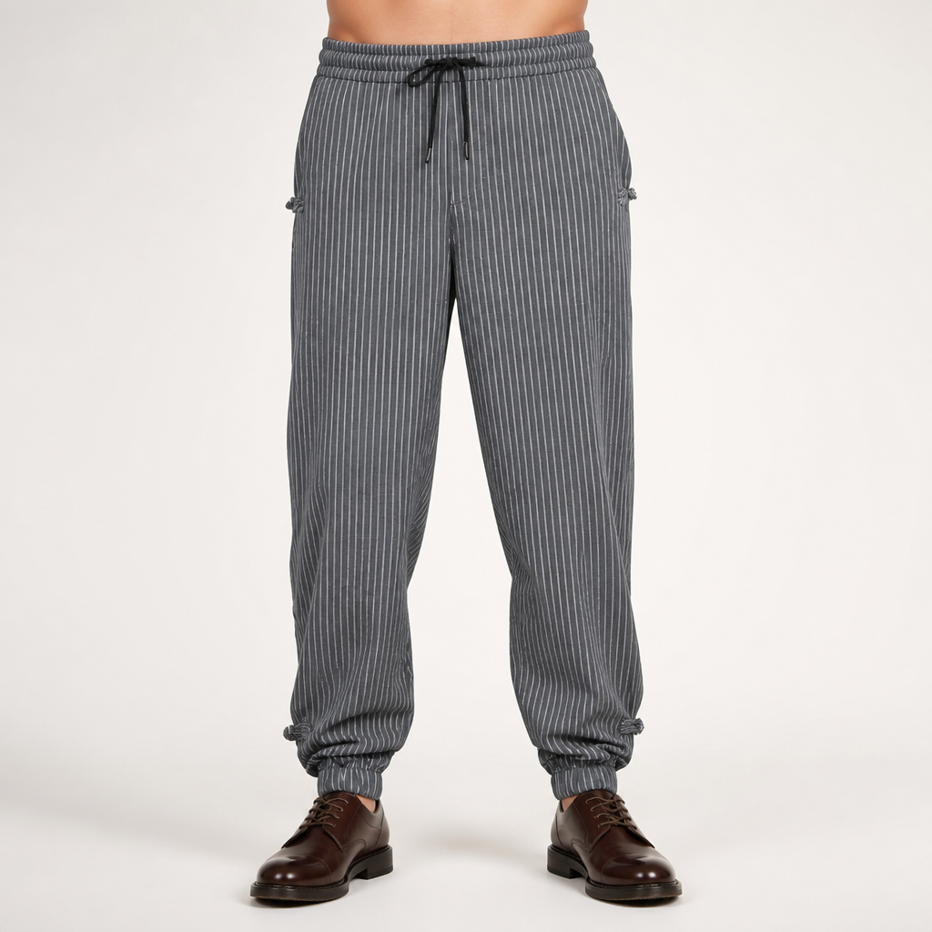 Roderick | Mens Linen Trousers Cotton Casual Tapered Trousers, Dark Grey