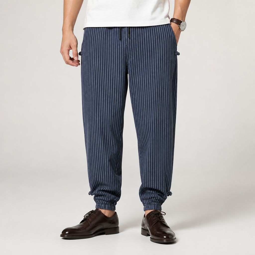 Roderick | Mens Linen Trousers Cotton Casual Tapered Trousers, Navy