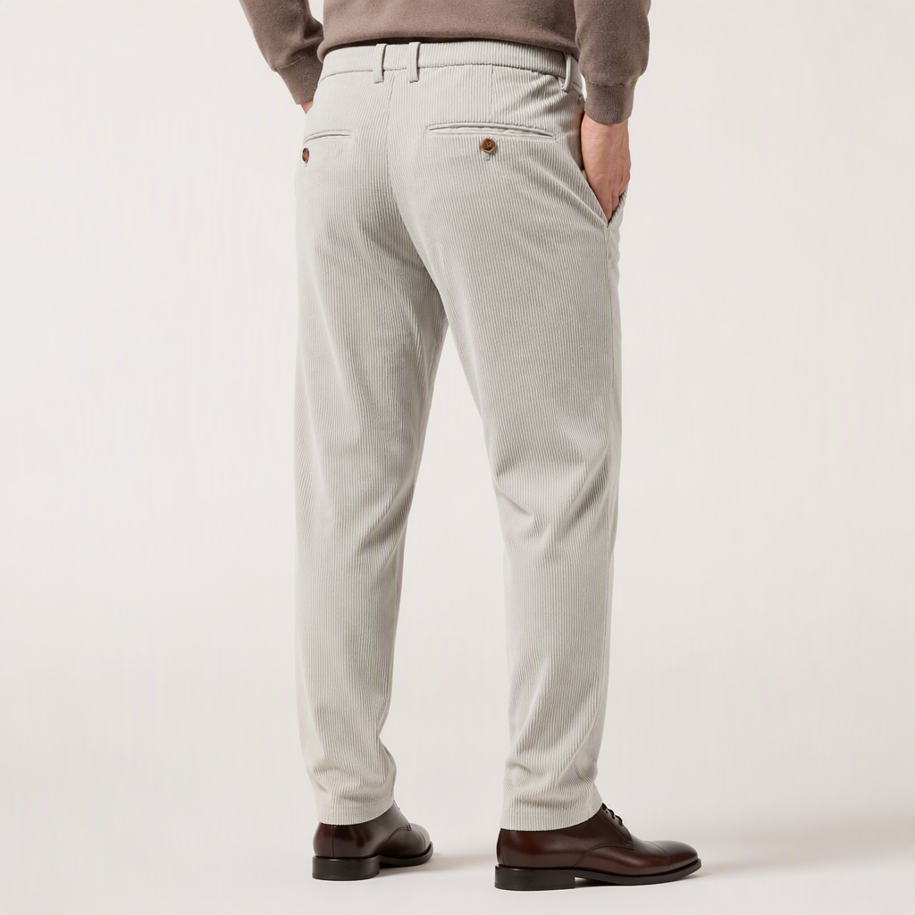Roland | Mens Corduroy Trousers Business Casual Slim Straight Trousers, Off White
