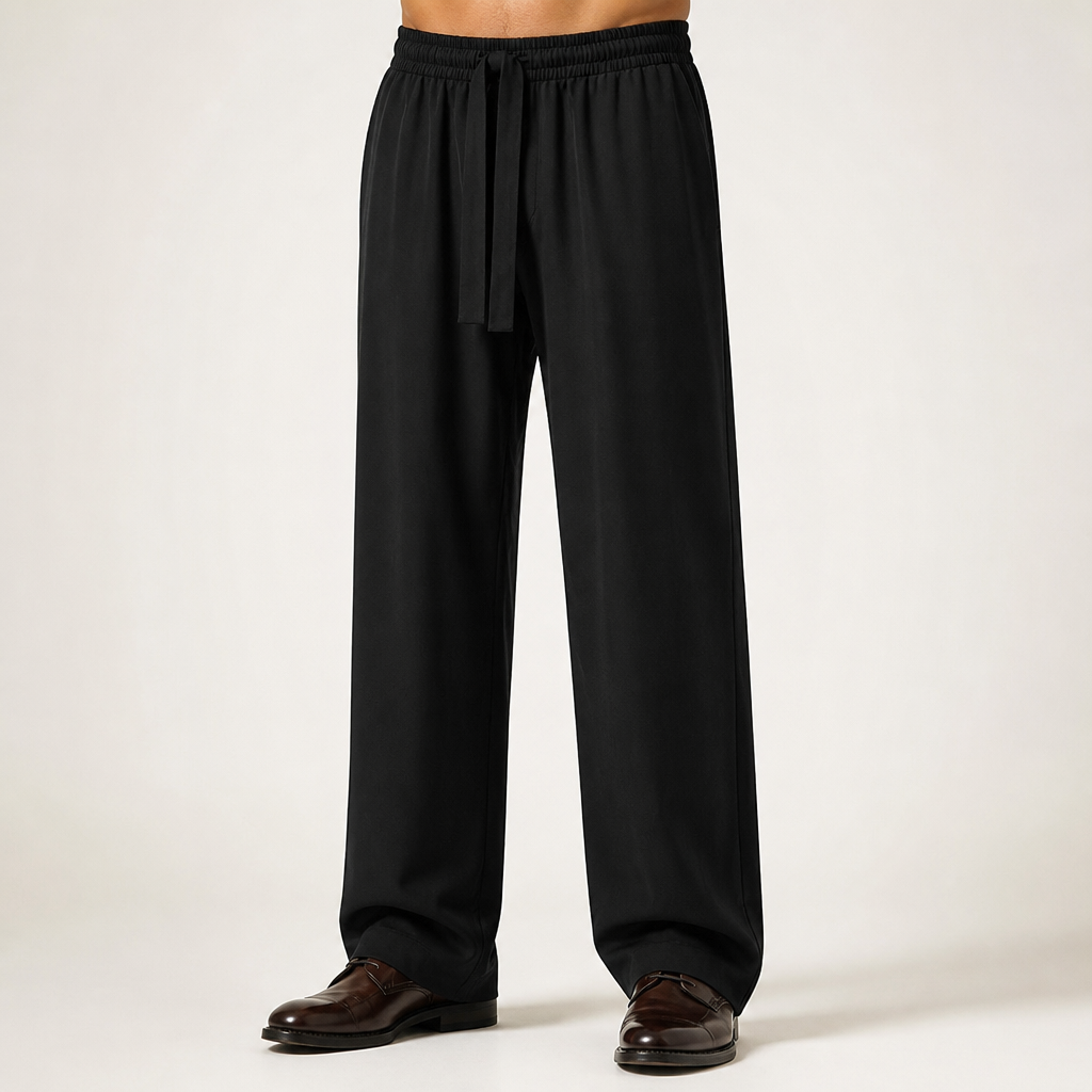 Romilly | Mens Wide Leg High Waisted Straight Leg Quick Dry Casual Trousers, Black